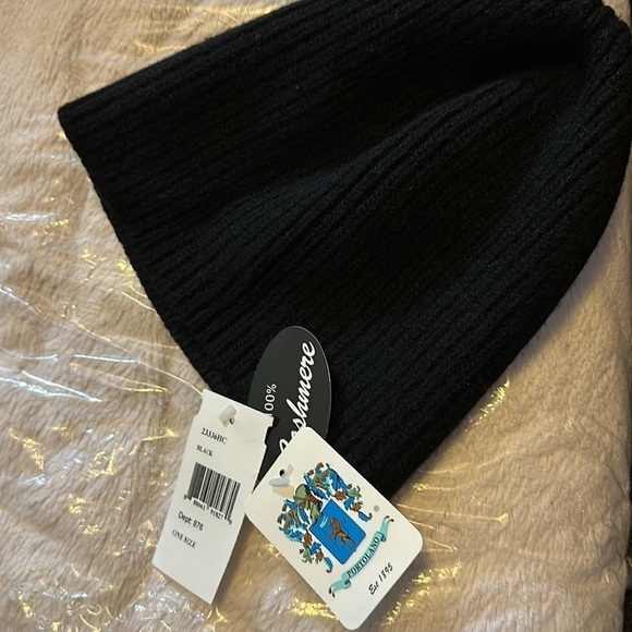 PORTOLANO 100% Cashmere Ribbed Beanie Black Unisex NWT - Picture 12 of 13